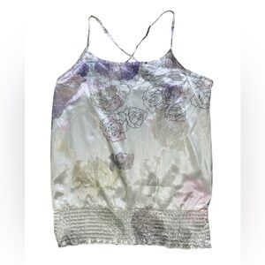 * Vanity women’s XL Satin Floral Cami tank Purple and Cream sheen fabric strappy